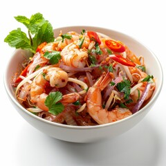 Delicious Yam Talay Closeup on White Background - Thai Seafood Salad Cuisine