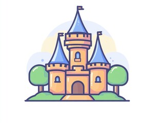 Fototapeta premium Line icon of a fantasy castle in a modern flat design style