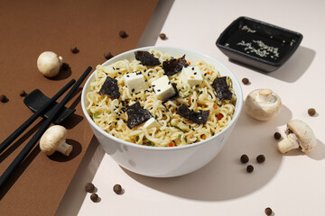 Concept of tasty fast food - instant noodles