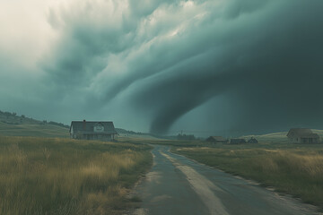 Tornado over the field. Capture the moment a tornado occurs.