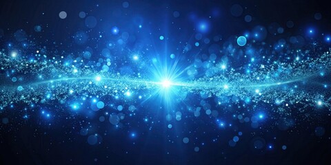 Obraz premium Abstract Blue Sparkling Light Burst with Glowing Particles and Bokeh Effects on Dark Background for Futuristic Design, Cosmic Energy, or Magical Starry Night Sky Concept in Digital Art