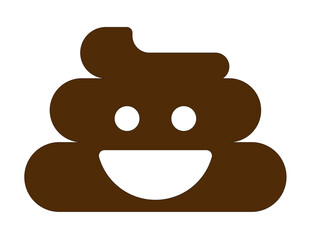 poo.Happy poop design. Pin, patch, stamp, icon, sticker. Emoji. Vector illustration isolated on white background.
