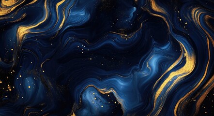 Obraz premium Abstract blue and gold liquid marble texture with glitter.