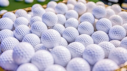 Close up of Golf Balls in Basket   White Golf Balls Texture  Sport Equipment  Golf Course