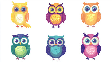 Fototapeta premium Cute Owl Set.
