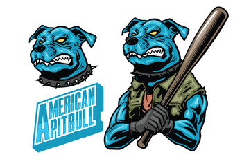 Obraz premium pitbull dog character illustration