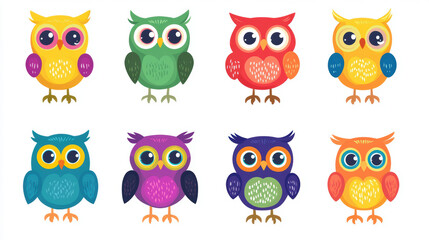 Fototapeta premium Cute Owl Cartoon Set.