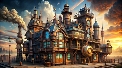 Fototapeta premium Big house in steampunk style