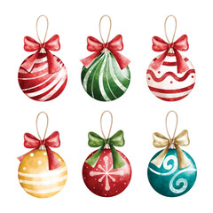 Watercolor Illustration Set of Christmas Ball