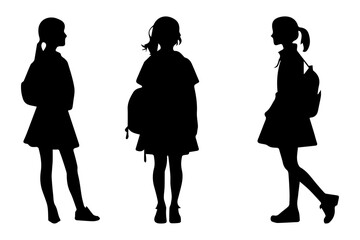 Set of schoolgirl silhouettes on transparent background