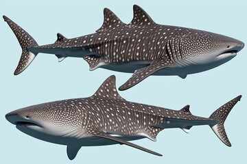 Fototapeta premium Whale Shark Assembly: Front, Side, and Top Projections on a Bright Background