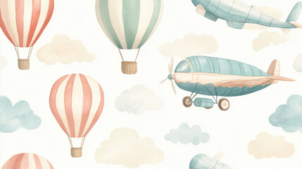 Watercolor Hot Air Balloons.
