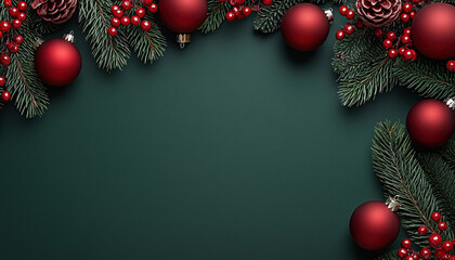 Christmas backdrop with festive decorations featuring a red and green theme, creating a classic holiday atmosphere