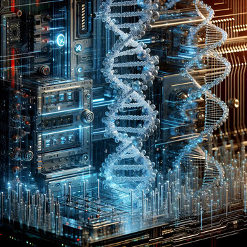 Digitales Cybercrime Konzept bestehend aus einem DNA Computer mit k&uuml;nstlicher Intelligenz. Modernste Technologie schon morgen verf&uuml;gbar. 