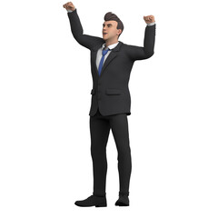 Fototapeta premium Male Legal 3D Animation. A male lawyer stands facing right while both hands are clenched upwards. Lawyer