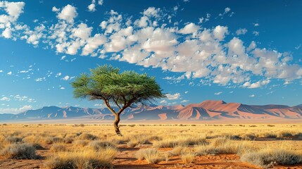 Obraz premium Namib Desert Acacia: A Lone Tree in African Wilderness – Common in Namibia and South Africa