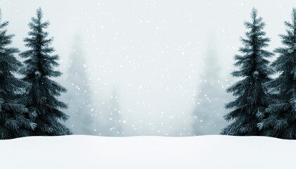 Obraz premium Snowy forest backdrop with delicate snowflakes falling for a magical Christmas atmosphere