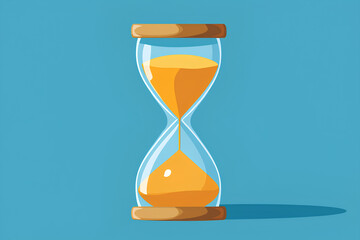 An hourglass with yellow sand, symbolizing the passage of time.