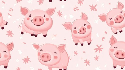Seamless Pattern Cartoon Pigs Pink