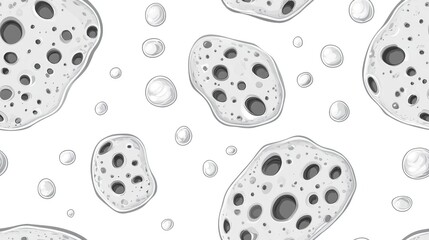 Grey sponge with bubbles icon in a seamless pattern on a white background Wisp of bast for dishwashing Cleaning service emblem