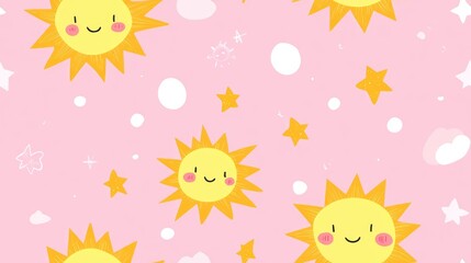 Cute children s print seamless pattern for kids hand drawn fabric design textile background for infants adorable seamless ornament children s pattern kawaii star backdrop pink background cute sun