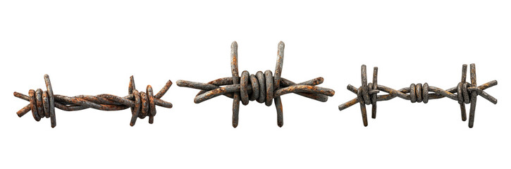 Four Segments of Rusty Barbed Wire with Transparent Checkered Background