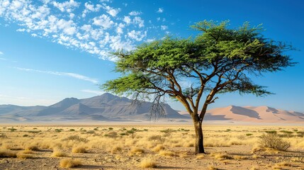 Fototapeta premium Typical African Lone Acacia Tree in the Namib Desert – Namibia and South Africa