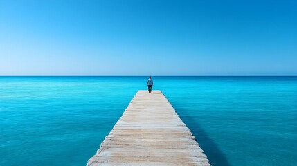 Solitary Pier Extending Into the Tranquil Ocean Horizon