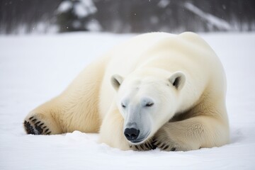 Peaceful Polar Bear Sleeping in Serene Snowy Winter Landscape