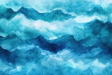 Fototapeta premium Abstract Watercolor Blue Mountains Landscape Background Texture.