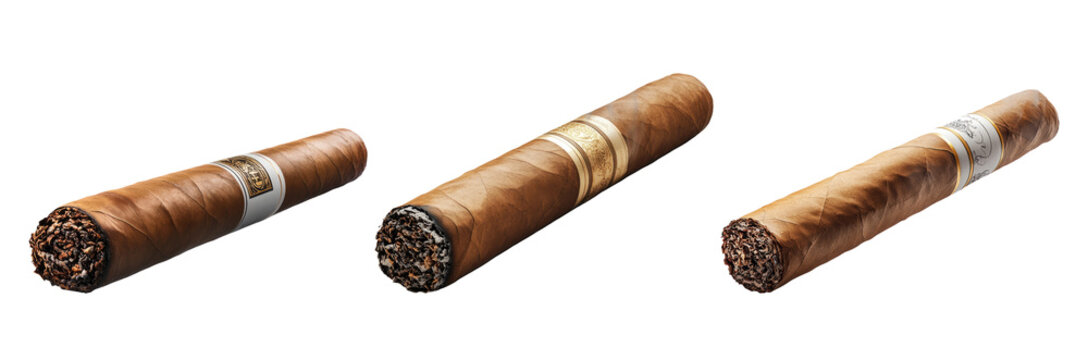 Three Classic Cigars Isolated on Transparent Background