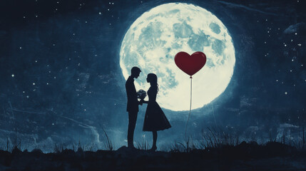 Obraz premium Couple Under Moon.