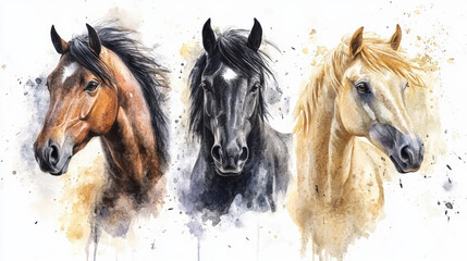 Three Horses Watercolor.