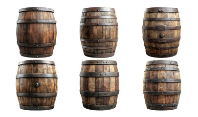 Obraz premium Rustic Wooden Barrels Isolated on Transparent Background