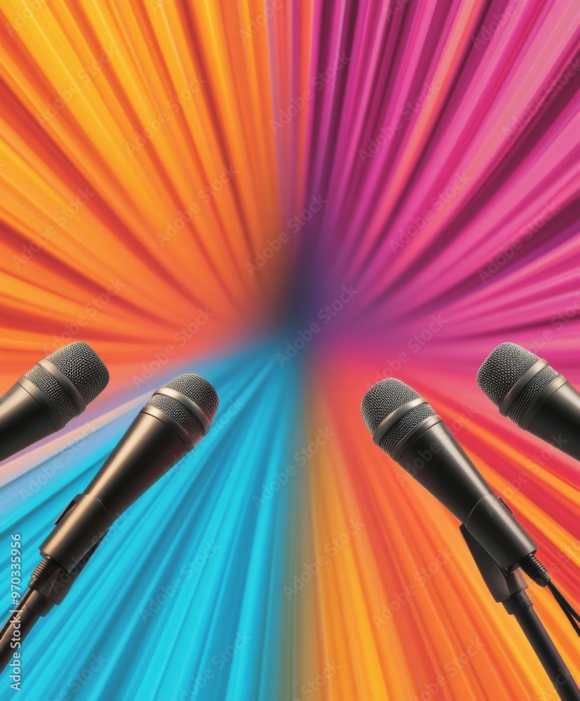 Aufkleber vibrant debate podium with microphones and abstract background of swirling colors and geometric shap
