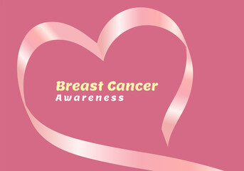 A Heart ribbon with text-Breast cancer awareness, Realistic pink ribbon design and Breast cancer awareness symbol, vector illustration