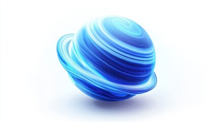 Obraz premium Fictional abstract striped planet on a white backdrop featuring blue hues A surreal cartoon style space object ideal for sticker designs and T shirt prints 2d artwork