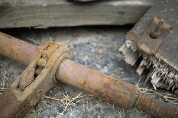 old rusty hammer and wood planks