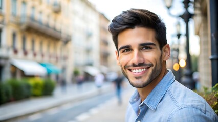 Obraz premium Handsome young man smiling in the city.
