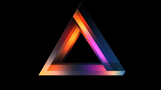 Distorted Penrose triangle also known as an impossible tribar featuring a gradient design against a black backdrop