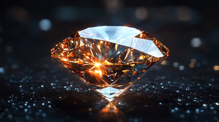 Diamond reflection on black background ,Dazzling brilliance close-up of a diamond generative ai.