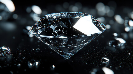 Diamond reflection on black background ,Dazzling brilliance close-up of a diamond generative ai.
