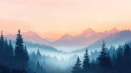 Misty Mountain Forest at Sunset - Breathtaking Nature Landscape.