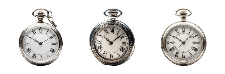 Vintage Pocket Watches Trio on Transparent Background