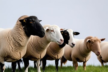 Obraz premium Isolated Profile of Sheep on White Background Domestic Animal Group