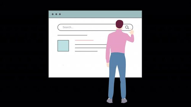 2D Man Searches For Online Information 4K On Alpha