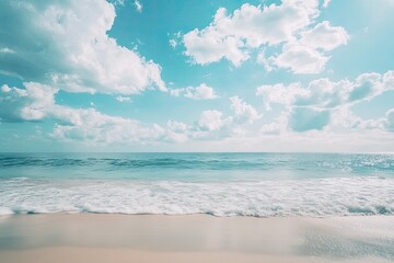 Obraz premium sea and cloudy sky with beach sand in the foreground , ai