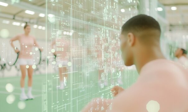 Futuristic Wheelchair Tennis Match with Holographic Effects and Adaptive Sports Technology - Powered by Adobe