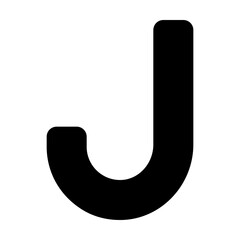 J capital letter icon in solid filled glyph style. Simple initial symbol vector illustration — pixel-perfect icon.