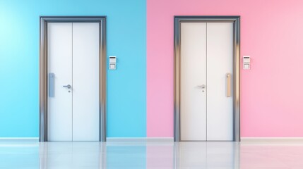 Modern Interior Design with White Doors  Blue and Pink Walls